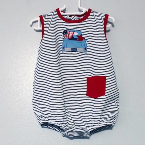 Magnolia Other - Magnolia Baby Patriotic Truck Striped Bubble Romper